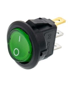 Quality Mobile Video 01001-G Fully illuminated SPST Round Rocker Switch - Green