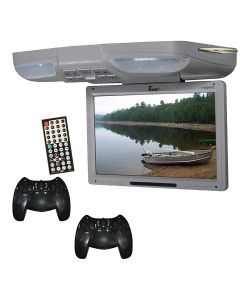 DISCONTINUED - Tview T138DVFDGR 12.1 Inch Overhead DVD player with USB/SD card reader and Wireless game controllers - Grey
