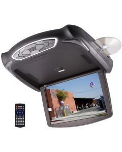 Tview T133DVFD 13 inch Overhead Flip Down Monitor with Built in DVD Player, Dual channel IR, and USB and SD Card Reader - Open left side view