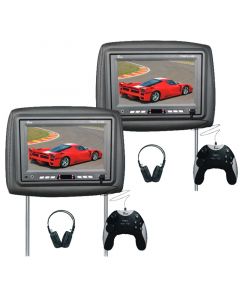Tview T788PLH 7 Inch Universal Replacement Headrest Monitor Pair with 2 Game Controllers and 2 Wireless Headphones Combo Package